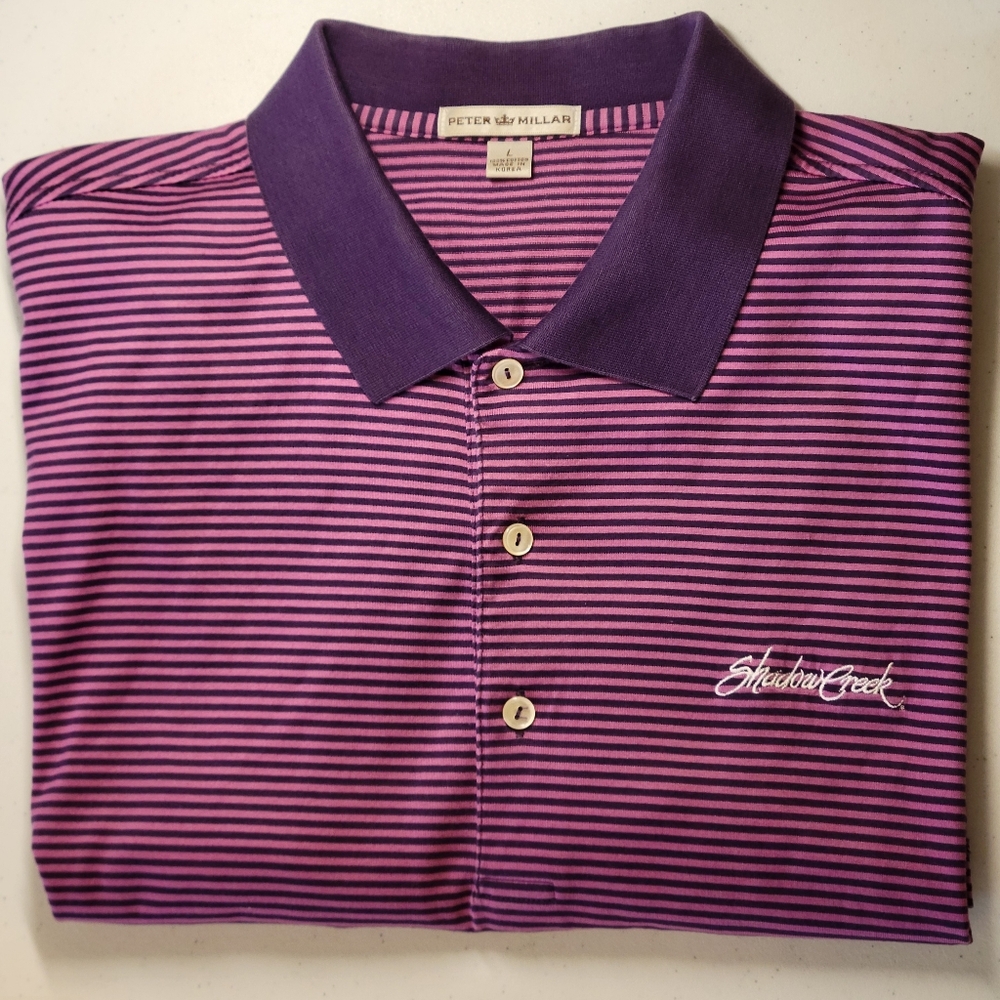 Peter Millar - Purple Striped Cotton Polo Shirt - Men's Large Shadow Creek Logo